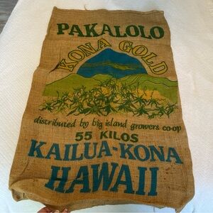Kona Gold Burlap Wall Hanging - Natural with Blue & Green Print